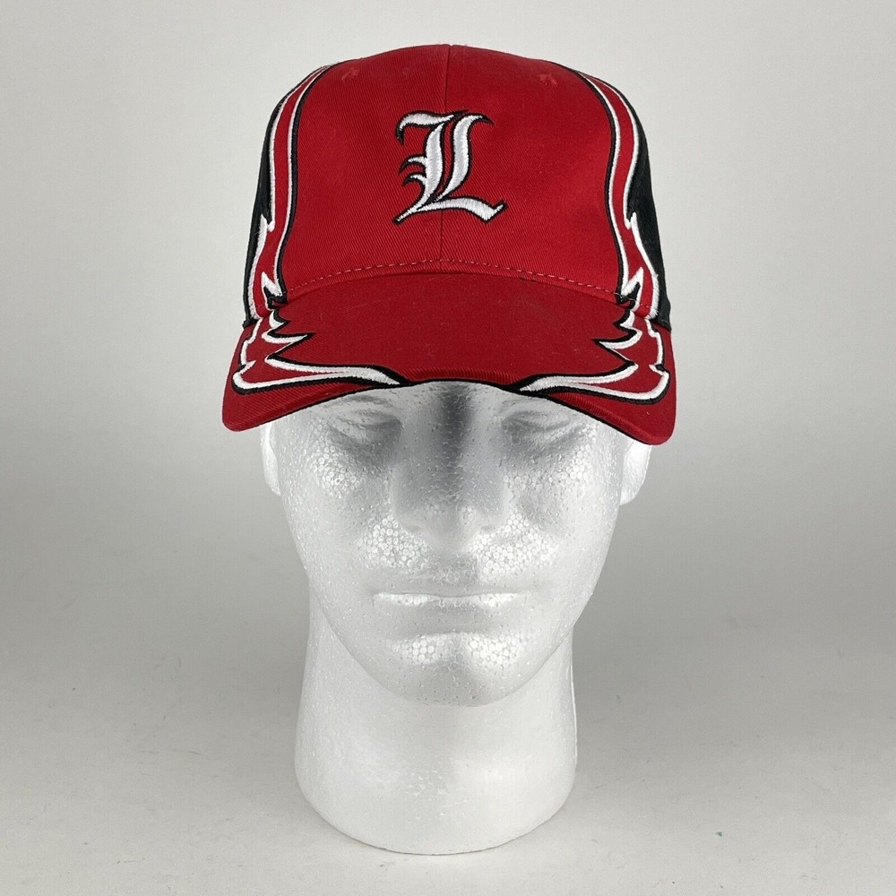 Men's NCAA Louisville Cardinals Red Black Lightning Adjustable Baseball Hat Cap